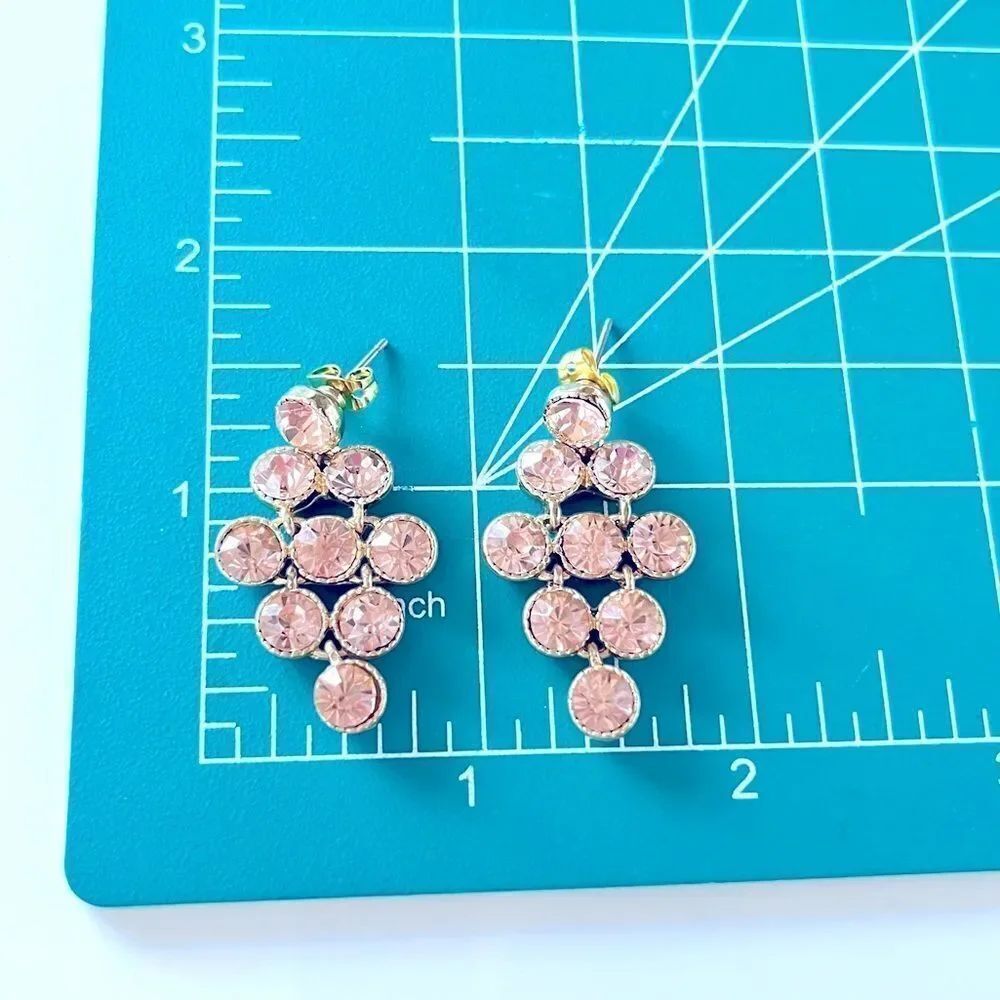 Pink Rhinestone Crystal Drop Earrings - Picture 4 of 4